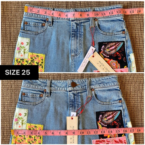 Alice + Olivia Patchwork Good High Rise Floral Denim Jeans Mini Skirt - Picture 12 of 16